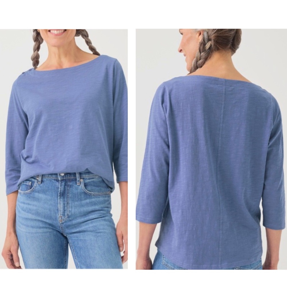 🆕 PACT 100% Organic Cotton Relaxed Slub Boatneck Button Top - Picture 1 of 12